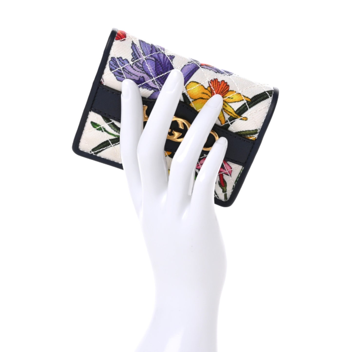 Canvas Flora Floral Trapuntata Zumi Card Case Wallet Great White Multicolor Blue Agata