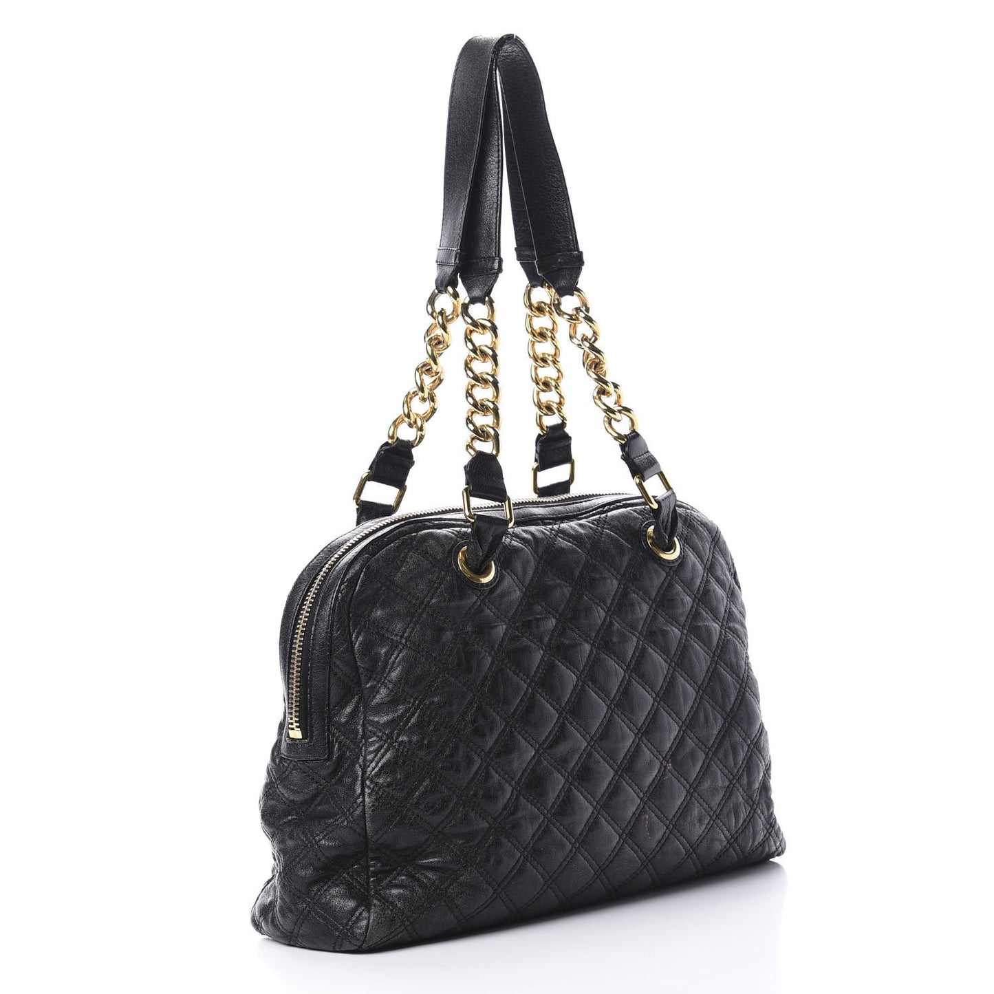 Lacquered Goatskin Quilted Karlie Satchel Black