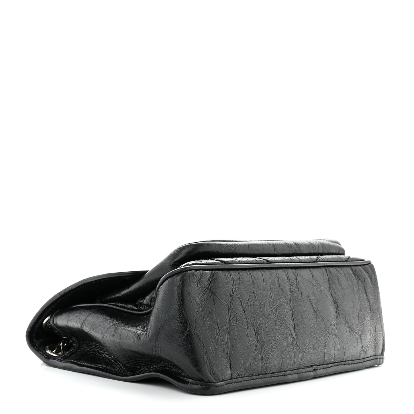Crinkled Calfskin Matelasse Monogram Medium Niki Chain Satchel Black