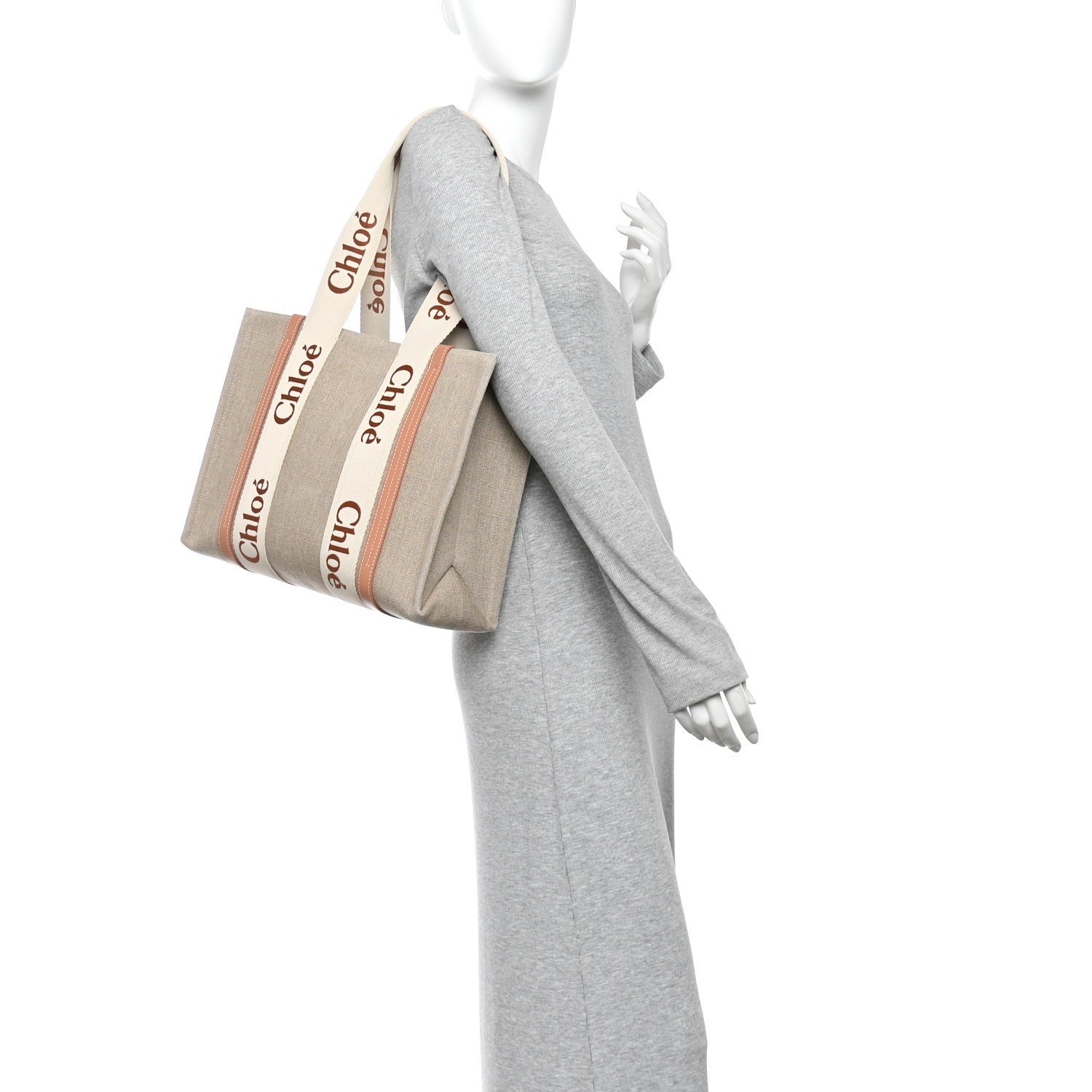 Chloe Linen Calfskin Medium Woody Ribbon Tote Wooden Orange 2 of 10