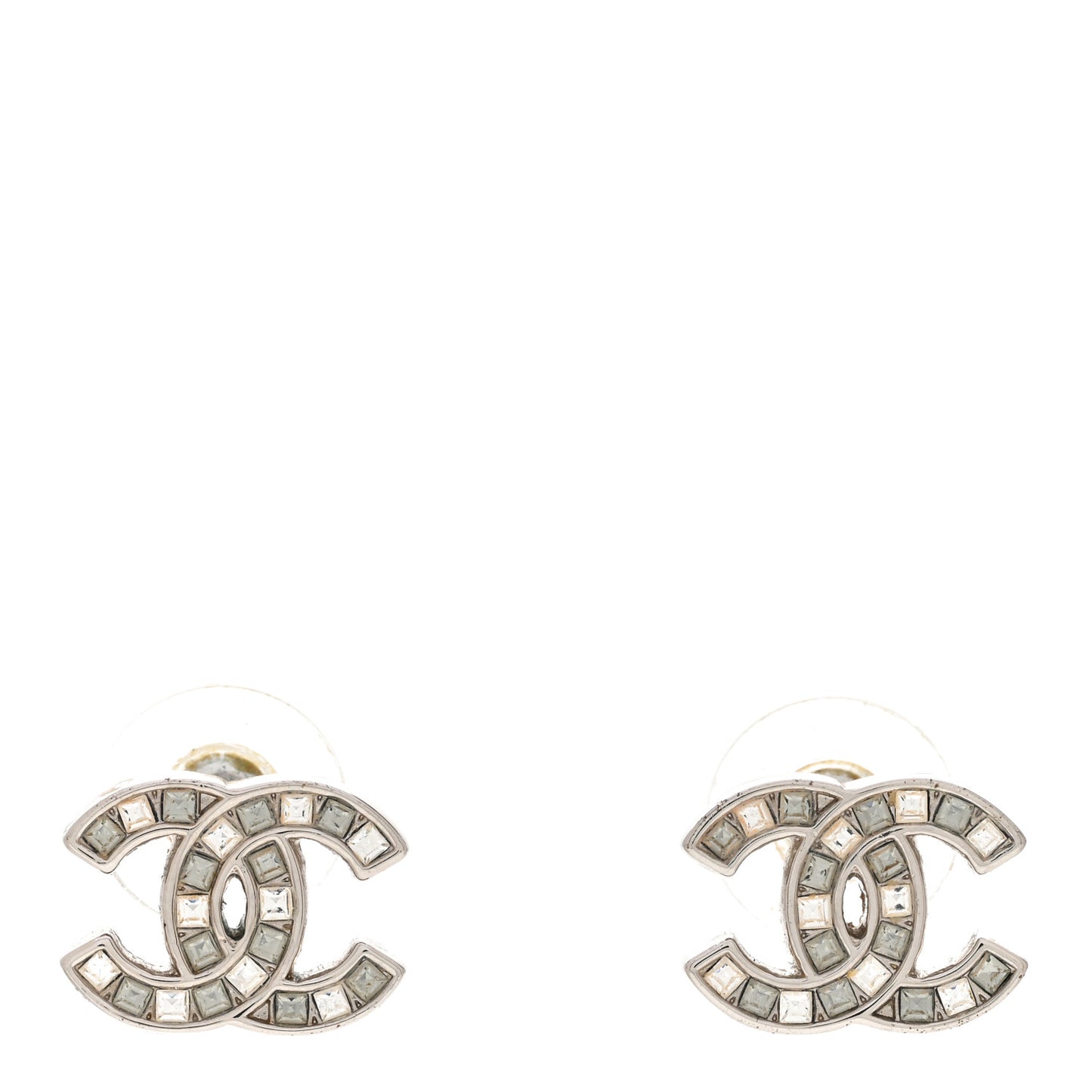 Baguette Crystal CC Earrings Silver Grey