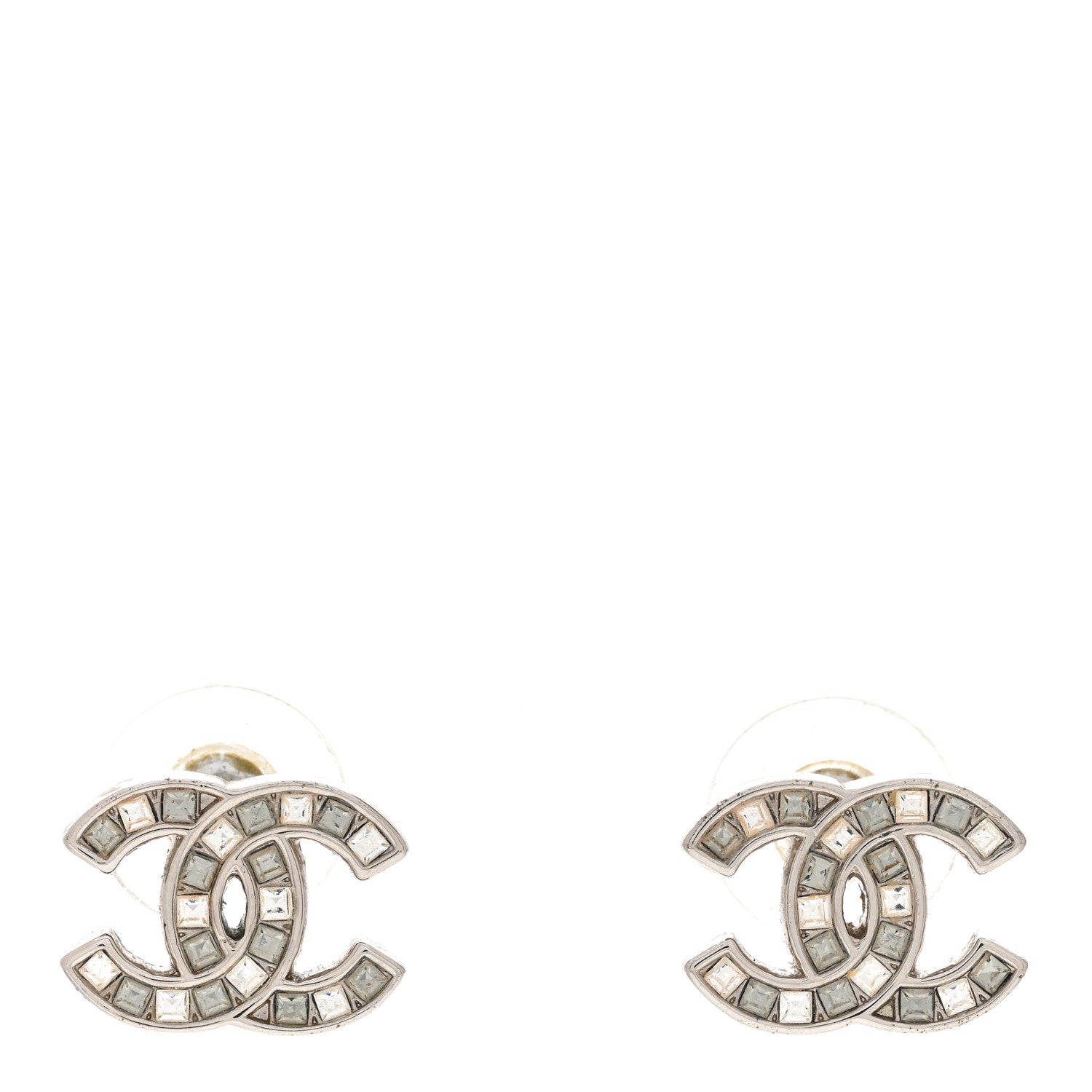 Chanel Baguette Crystal CC Earrings Silver Grey 1 of 6