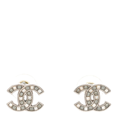 Chanel Baguette Crystal CC Earrings Silver Grey 1 of 6