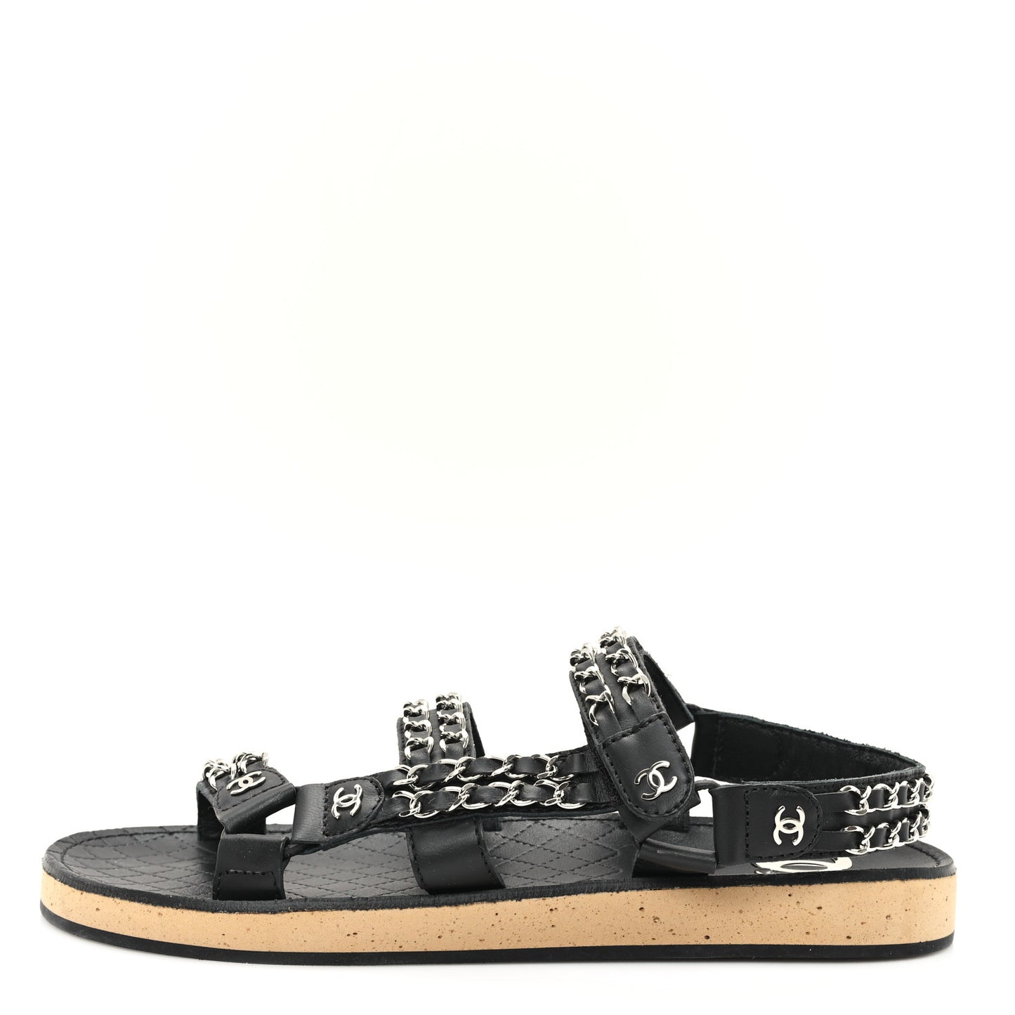Lambskin Chain Sandals 39 Black