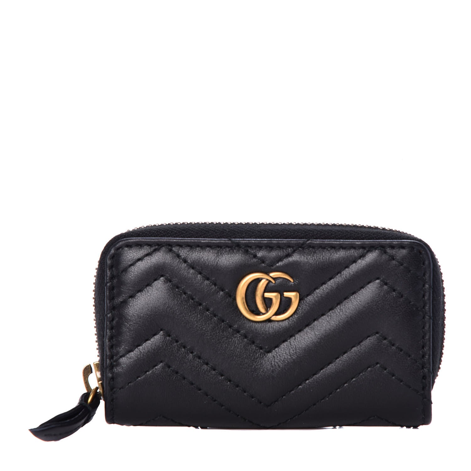 Gucci Calfskin Matelasse GG Marmont Zip Around Key Case Black 1 of 9