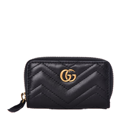 Gucci Calfskin Matelasse GG Marmont Zip Around Key Case Black 1 of 9