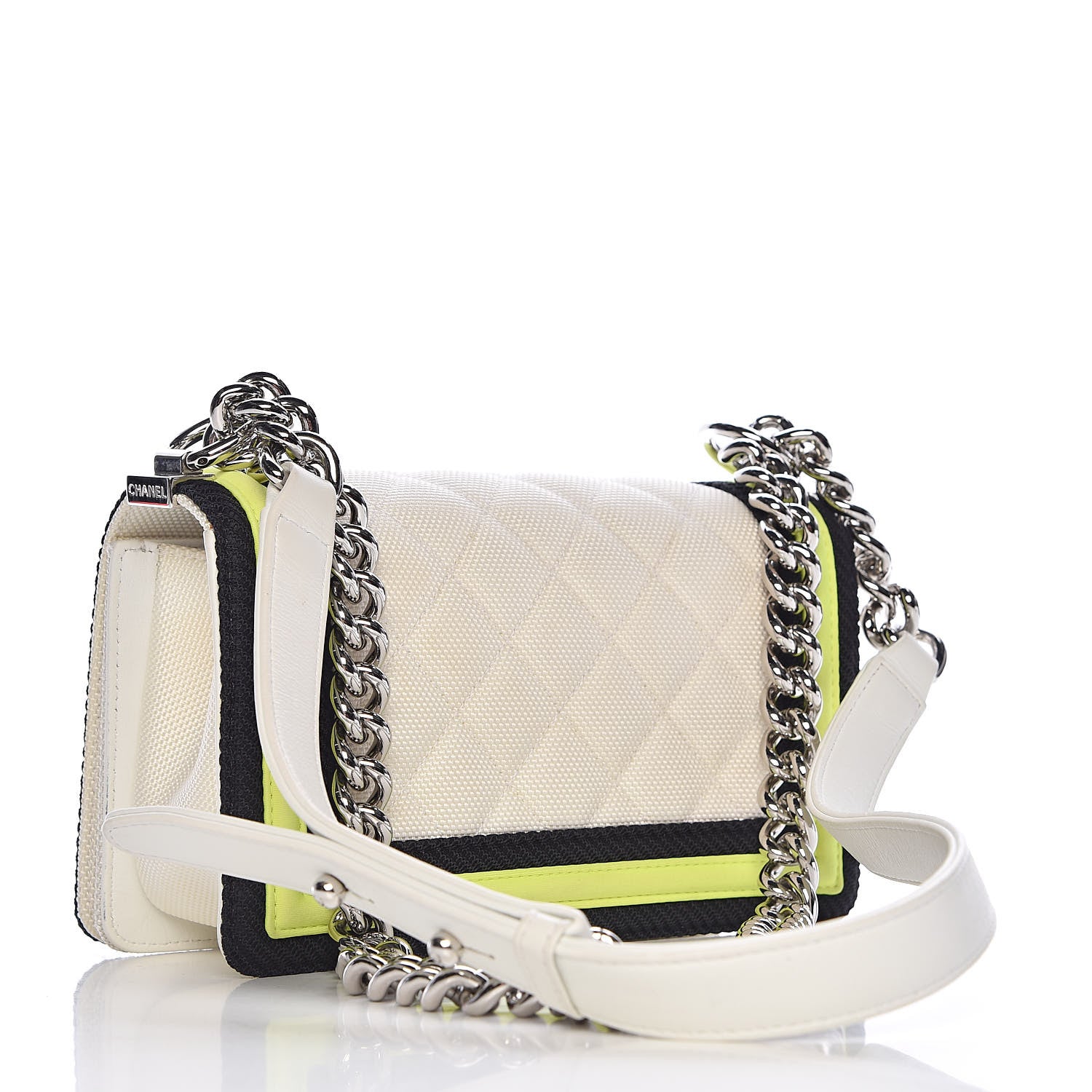 Chanel Canvas Quilted Small Fluo Boy Flap White Black Yellow 3 of 12