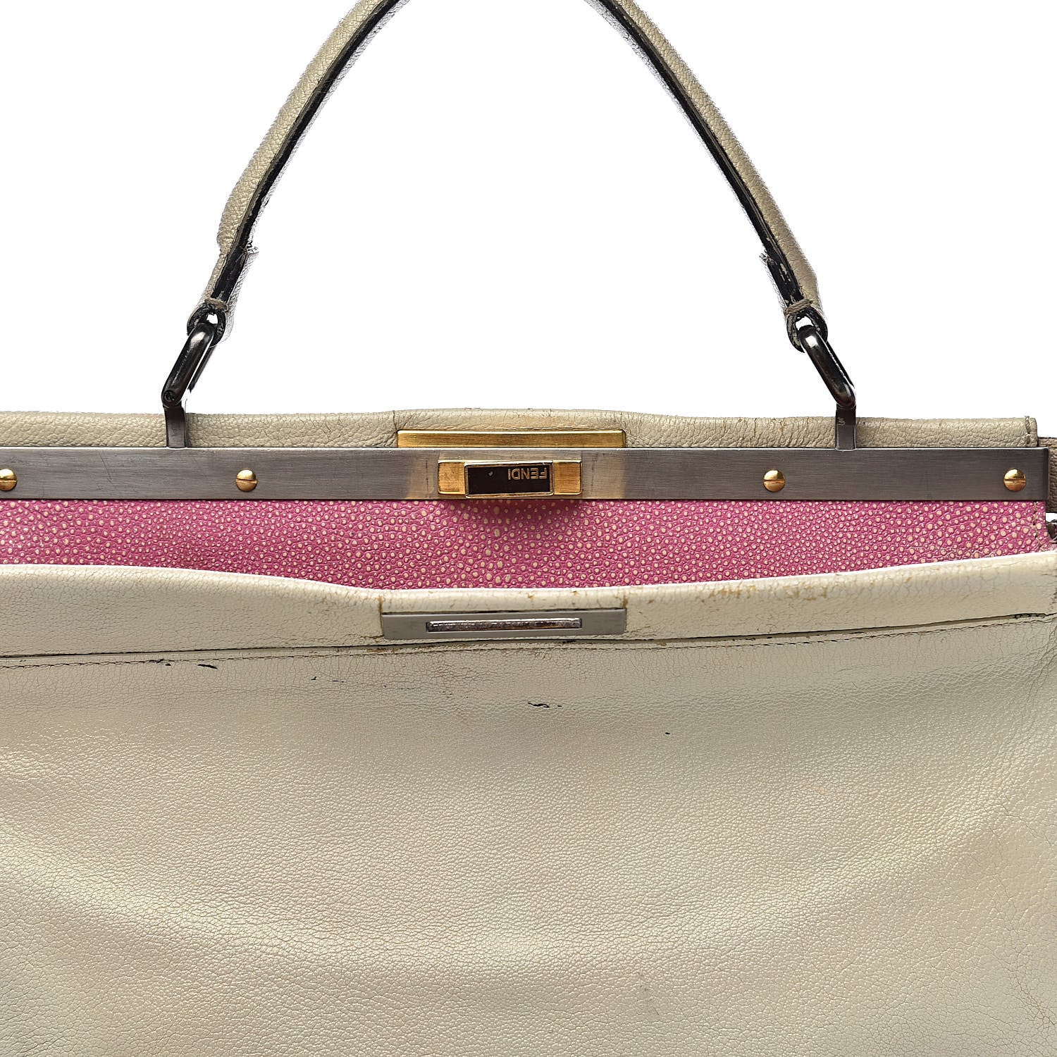 Fendi Goatskin Stingray Large Peekaboo Iconic Satchel White Pink 20 of 35