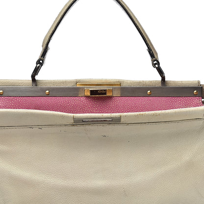 Fendi Goatskin Stingray Large Peekaboo Iconic Satchel White Pink 20 of 35