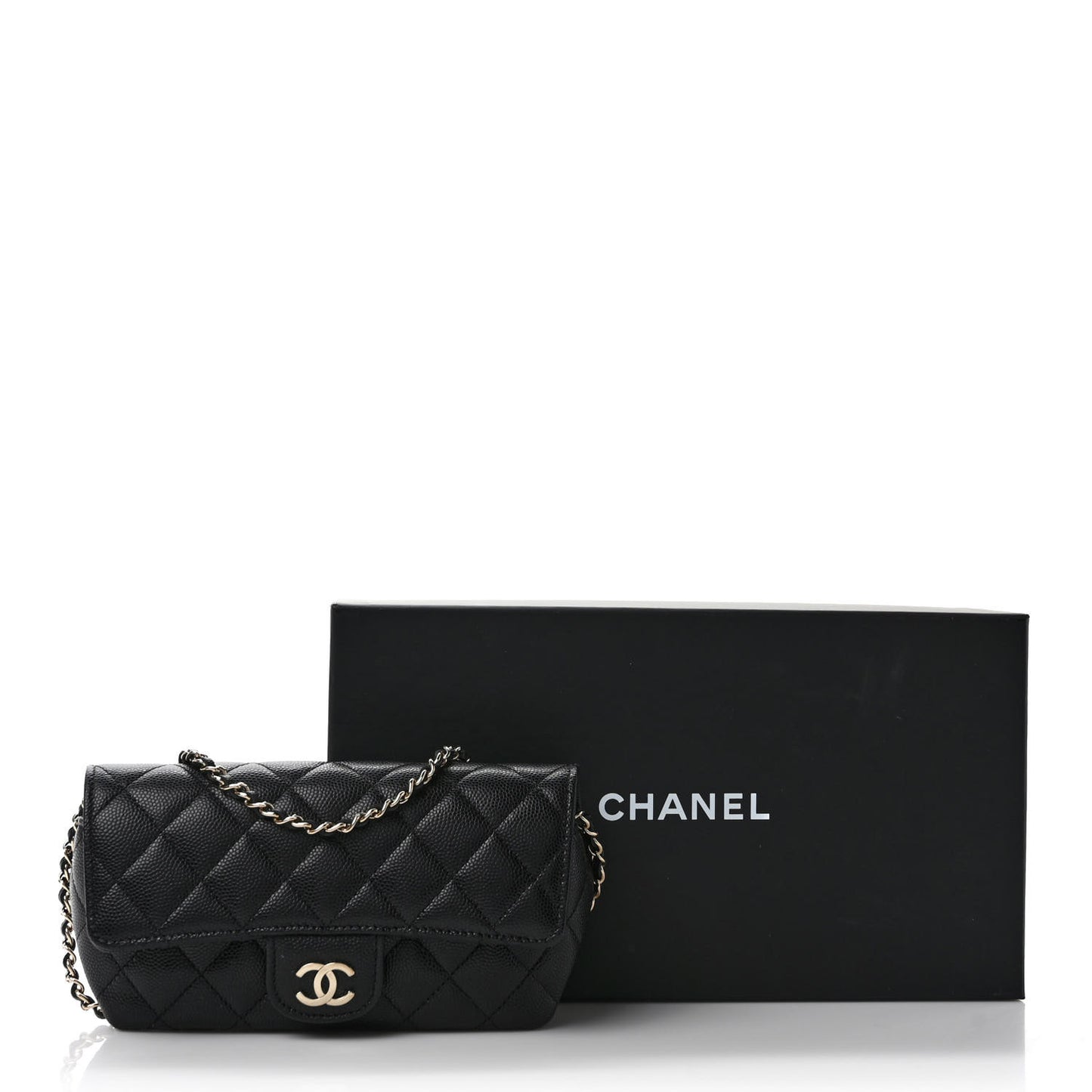 Caviar Quilted Glasses Case With Chain Black
