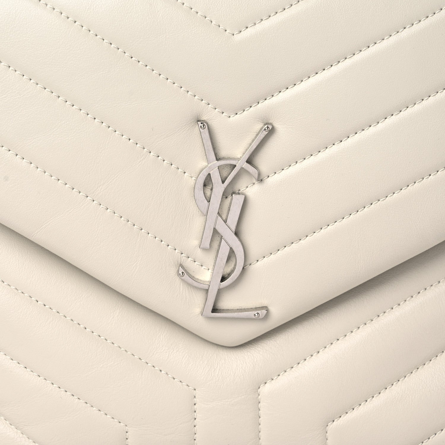 Saint Laurent Calfskin Y Quilted Monogram Medium Loulou Chain Satchel Ivory 14 of 15