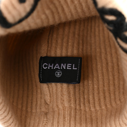 Chanel Cashmere Logo Beanie Hat Beige Black 5 of 6