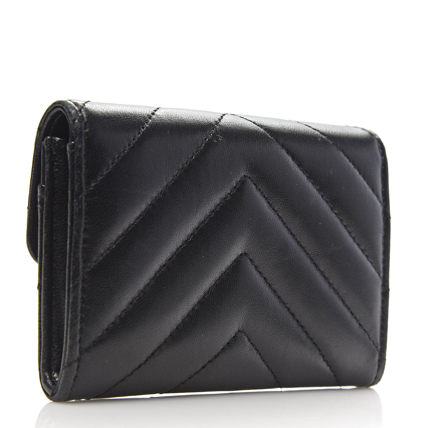 Lambskin Chevron Quilted Flap Card Holder Black