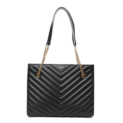 Saint Laurent Grain De Poudre Matelasse Chevron Medium Tribeca Shopping Bag Black 1 of 4