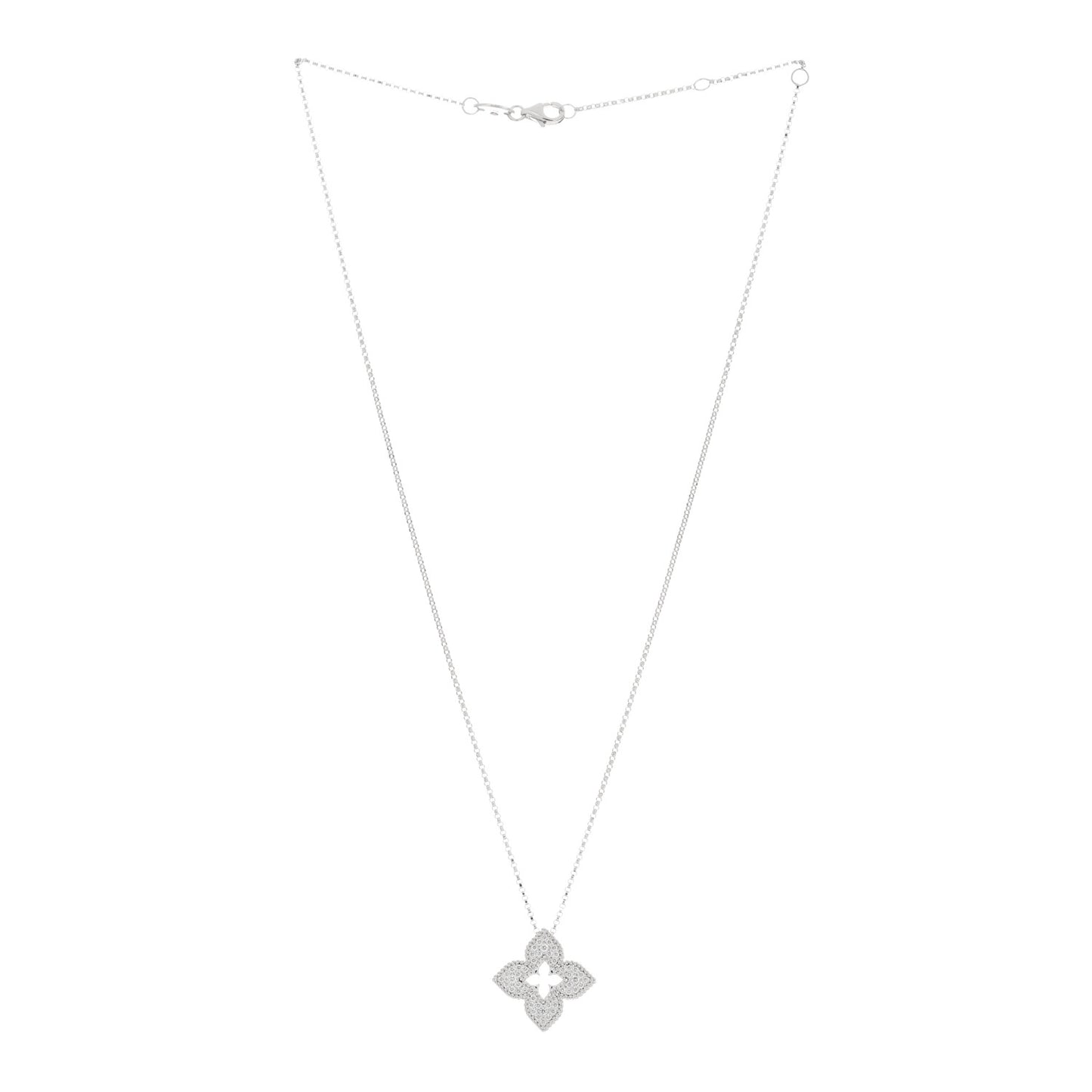 18K White Gold Diamond Large Venetian Princess Pendant Necklace