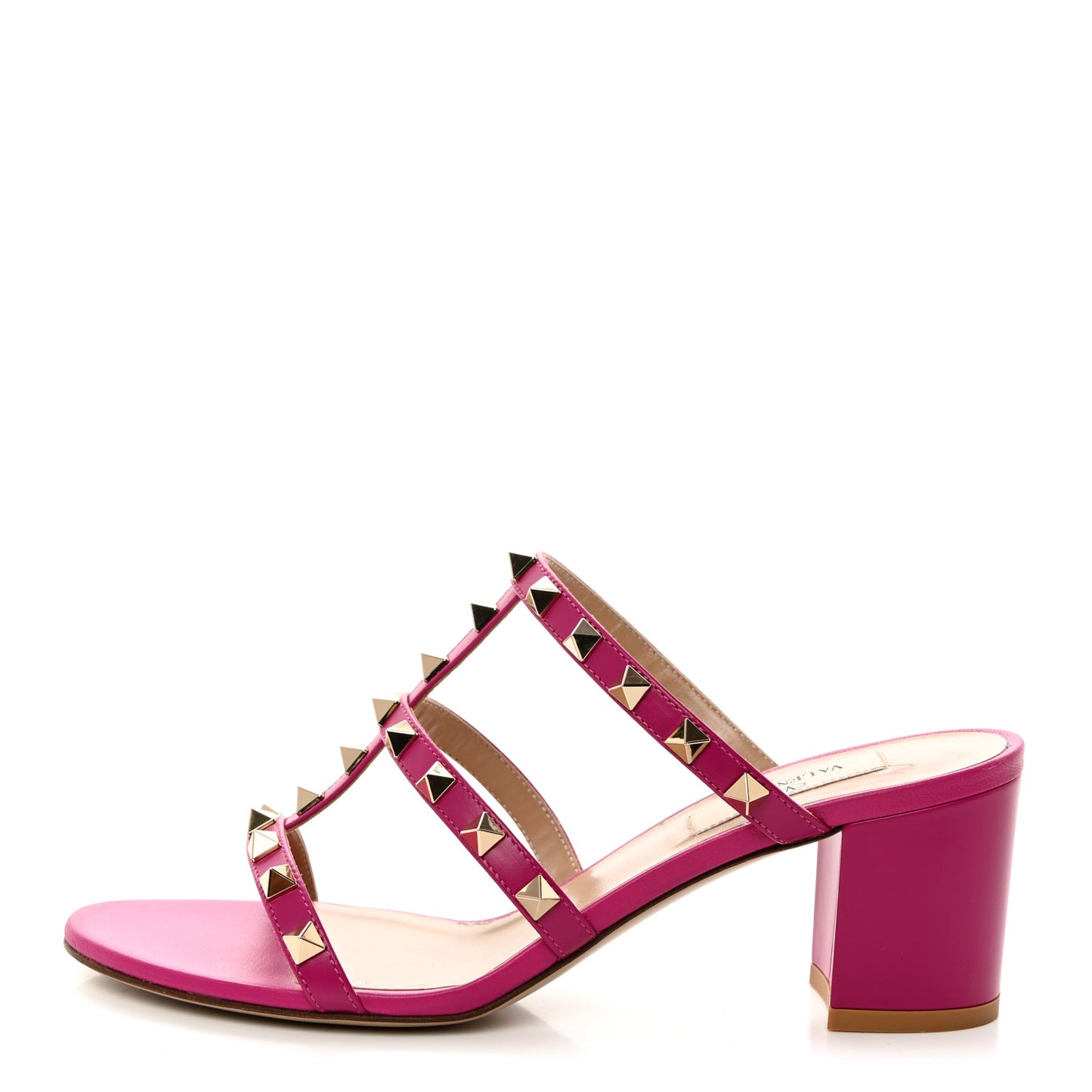 Calfskin Nappa Rockstud 60mm Caged Slide Sandals 37.5 Rose Violet