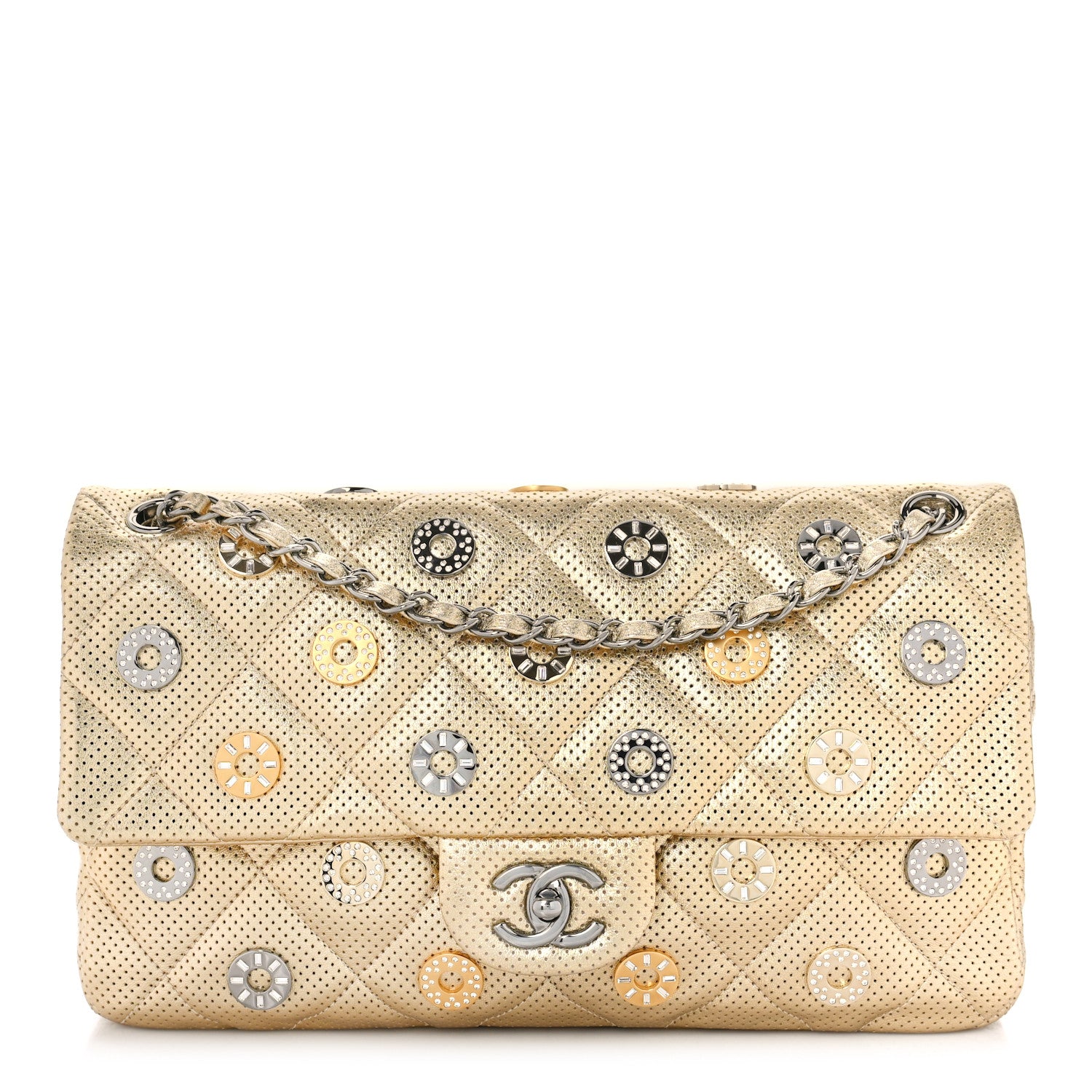 Chanel Perforated Metallic Lambskin Jumbo CC Medals Flap Gold 1 of 10