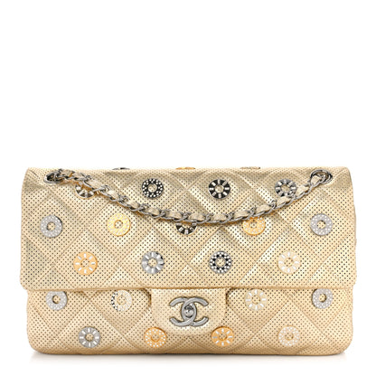 Chanel Perforated Metallic Lambskin Jumbo CC Medals Flap Gold 1 of 10