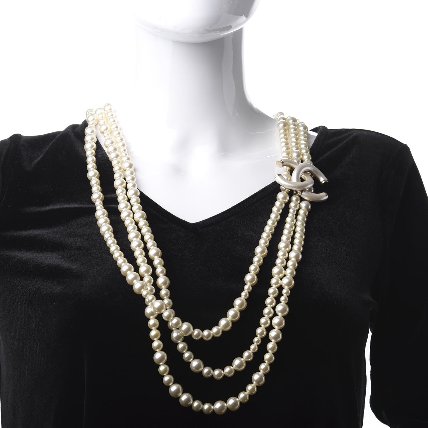 Chanel Pearl CC Multi Strand Long Necklace Light Gold 2 of 5
