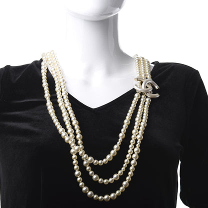 Chanel Pearl CC Multi Strand Long Necklace Light Gold 2 of 5