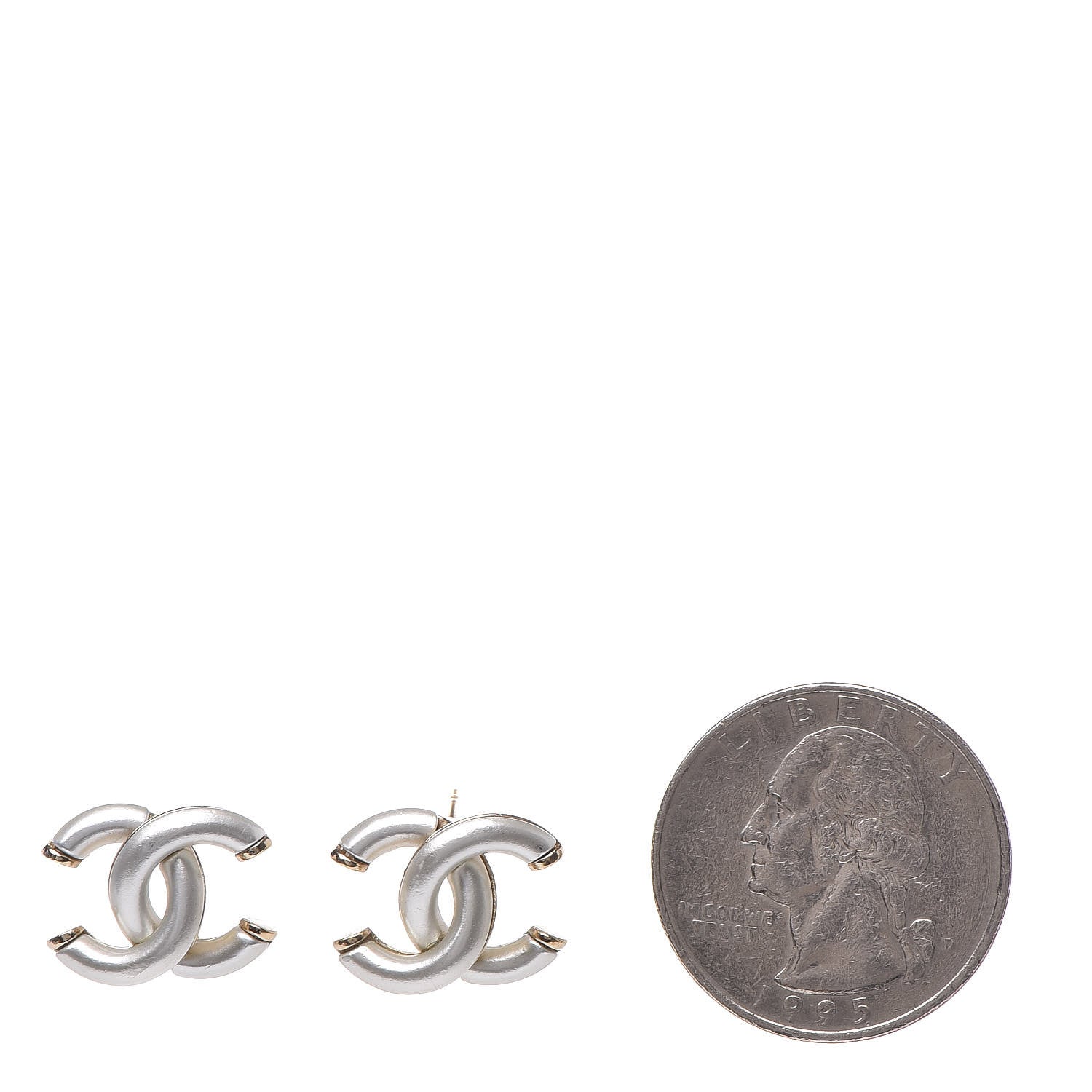 Chanel Metal CC Earrings Silver Gold 2 of 5
