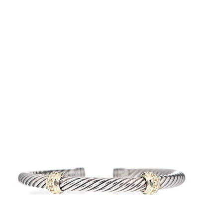David Yurman Sterling Silver 14K Yellow Gold 5mm Cable Classics Two Station Bracelet 1 of 3