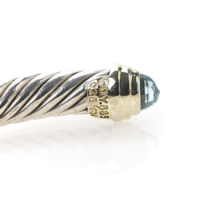 David Yurman Sterling Silver 14K Yellow Gold Blue Topaz 5mm Cable Classics Petite Color Bracelet 5 of 5