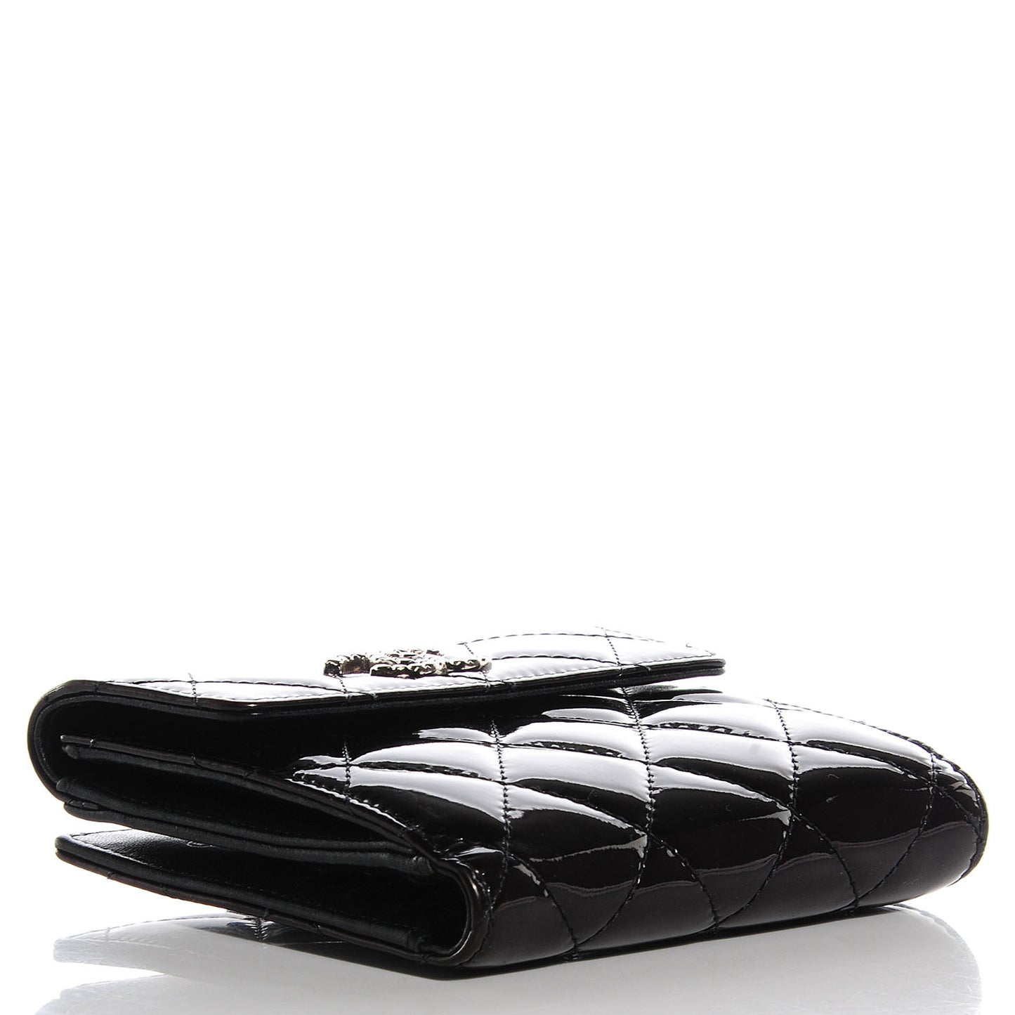 Patent Quilted Brilliant Compact Wallet Black