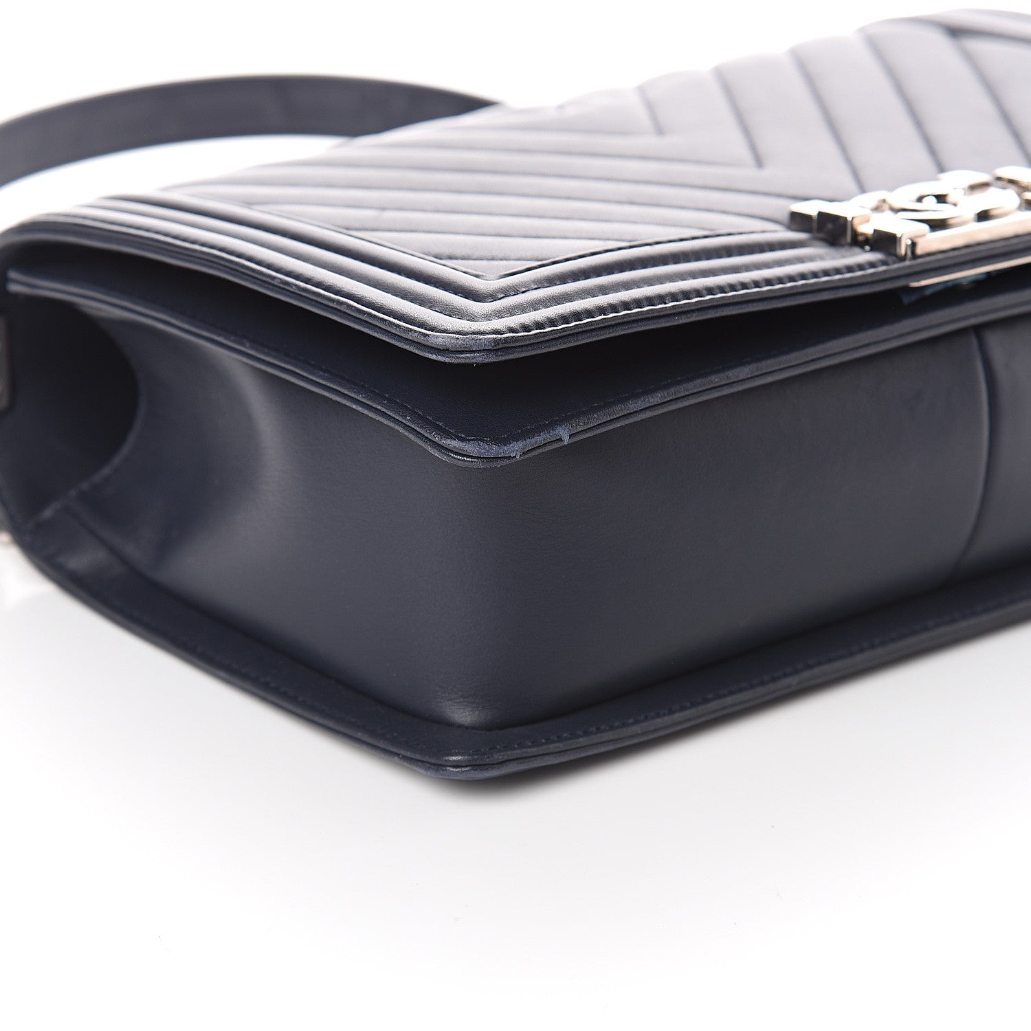 Chanel Calfskin Chevron Quilted New Medium Boy Flap Dark Navy Blue 7 of 8