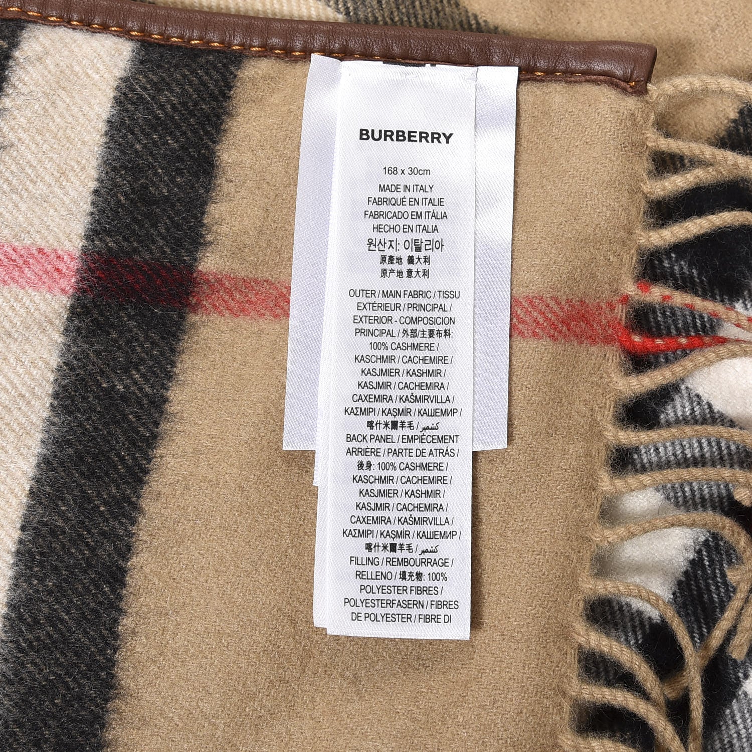 Burberry Cashmere Lambskin Trimmed Vintage Check Fringe Scarf Beige 4 of 4