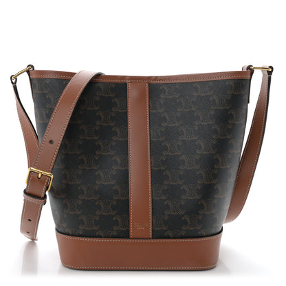 Celine Triomphe Canvas Calfskin Small Bucket Bag Tan 1 of 10