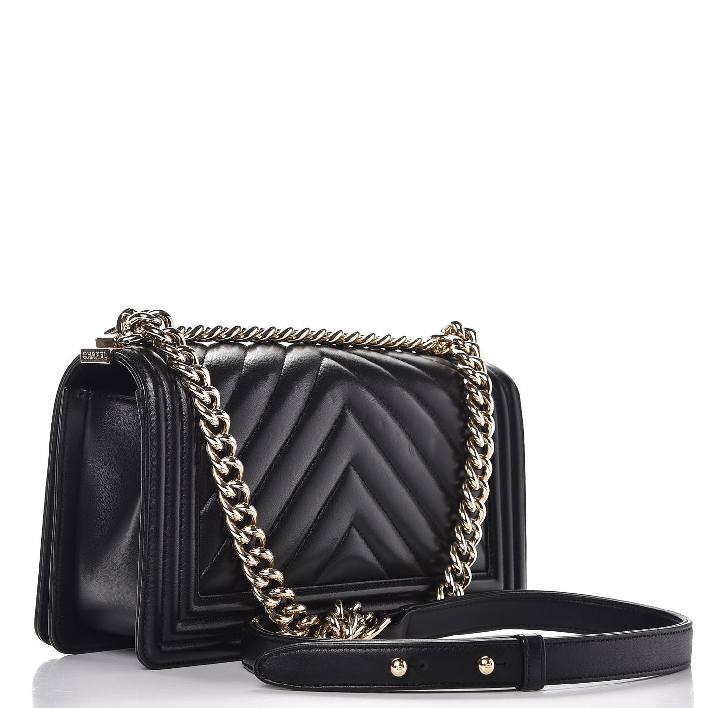 Lambskin Chevron Quilted Medium Boy Flap Black