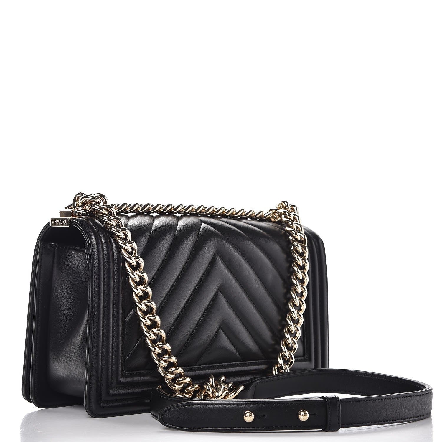 Chanel Lambskin Chevron Quilted Medium Boy Flap Black 3 of 9