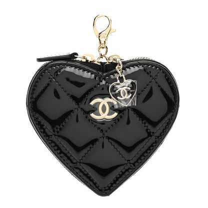 Chanel Patent Quilted Heart Zipped Coin Purse Black 1 of 7