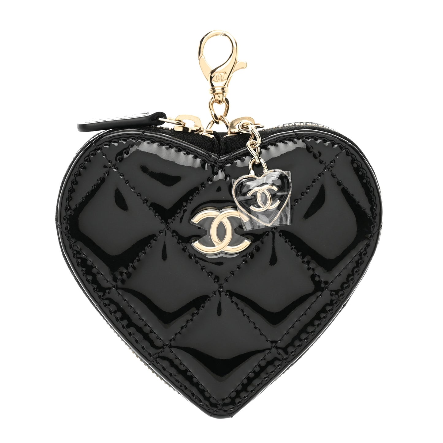 Patent Quilted Heart Zipped Coin Purse Black
