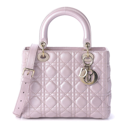Christian Dior Pearly Lambskin Cannage Medium Lady Dior Lotus 1 of 10