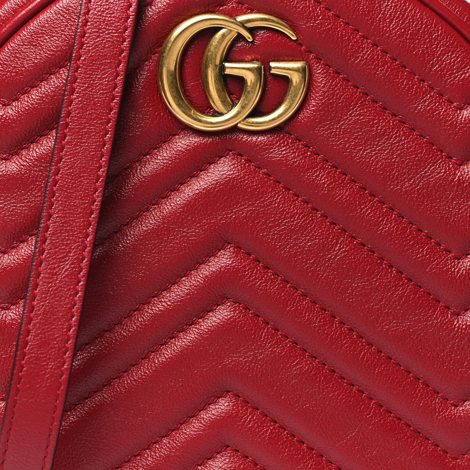 Gucci Glazed Calfskin Matelasse Heart Mini GG Marmont Round Shoulder Bag Romantic Cerise 8 of 10