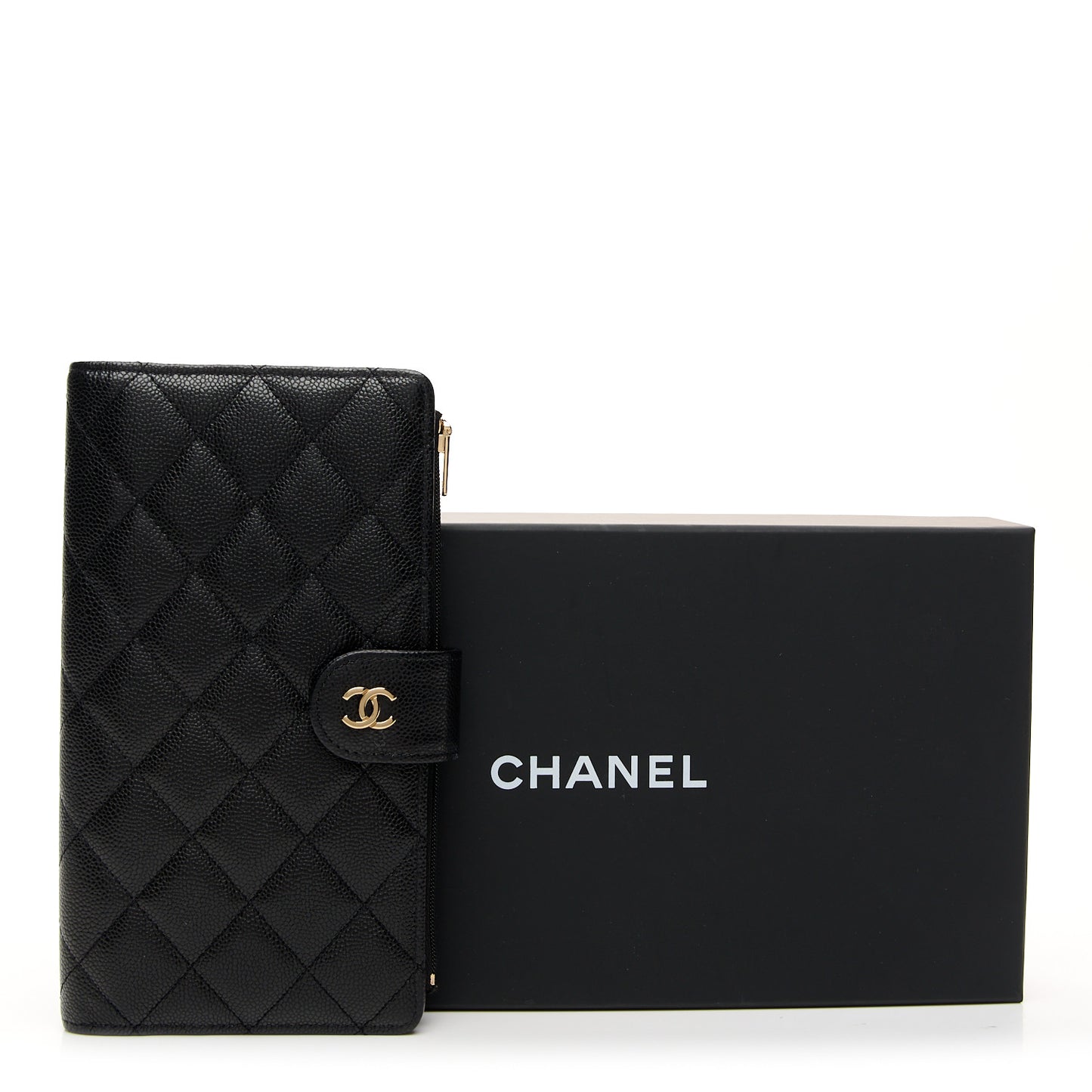 Caviar Quilted Long Zipped Wallet Black