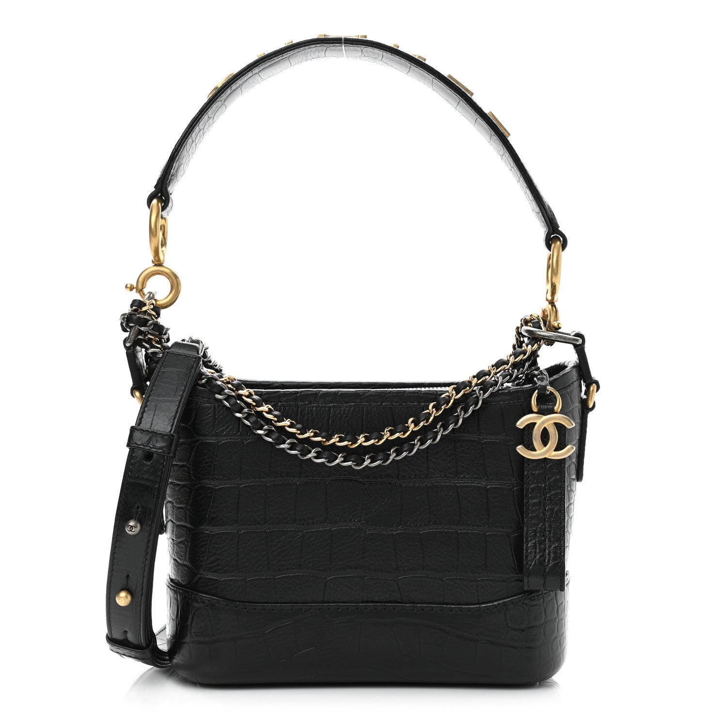 Chanel Calfskin Crocodile Embossed Small Gabrielle Cocodile Hobo Black 1 of 11