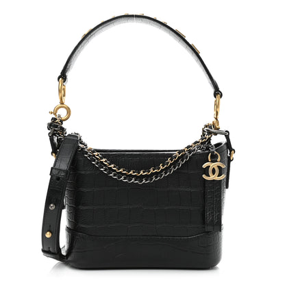 Chanel Calfskin Crocodile Embossed Small Gabrielle Cocodile Hobo Black 1 of 11