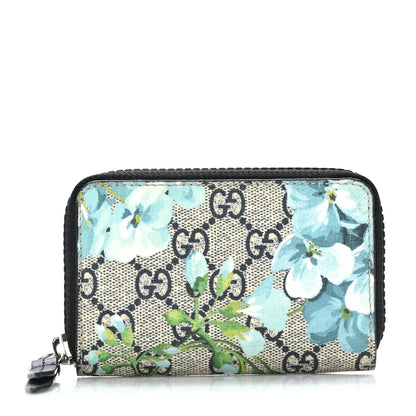 Gucci GG Supreme Monogram Blooms Zip Around Card Case Wallet Beige Blue Navy 1 of 6