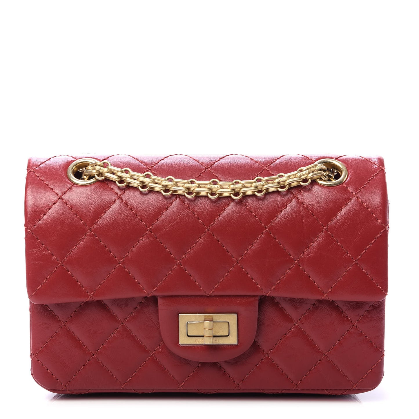 Aged Calfskin Quilted 2.55 Reissue Mini Flap Red