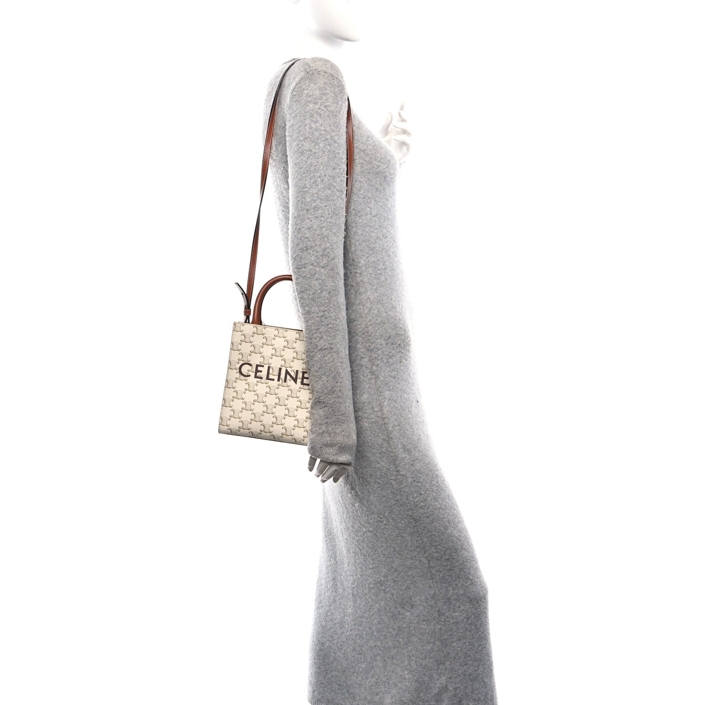 Triomphe Canvas Calfskin Mini Vertical Cabas White