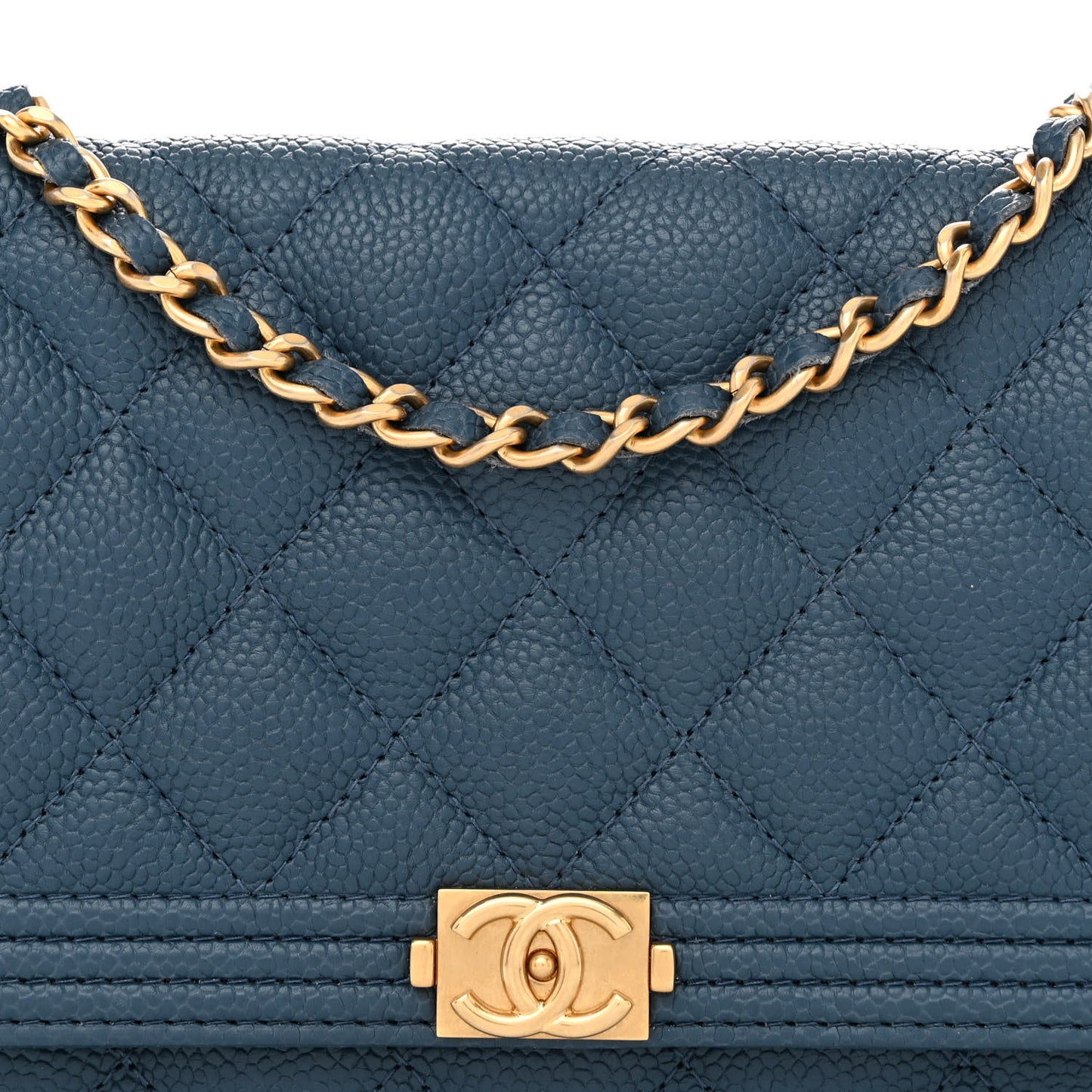Caviar Quilted Boy Wallet On Chain WOC Dark Blue
