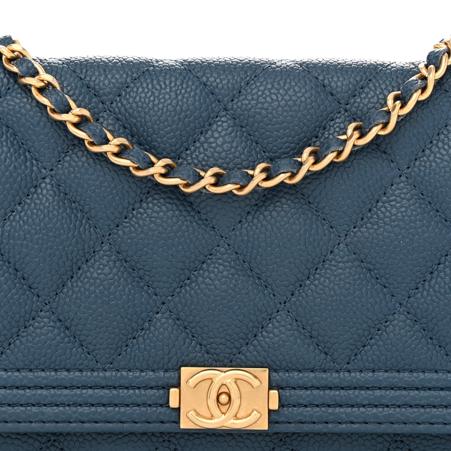 Chanel Caviar Quilted Boy Wallet On Chain WOC Dark Blue 8 of 11