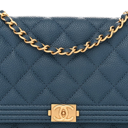 Chanel Caviar Quilted Boy Wallet On Chain WOC Dark Blue 8 of 11