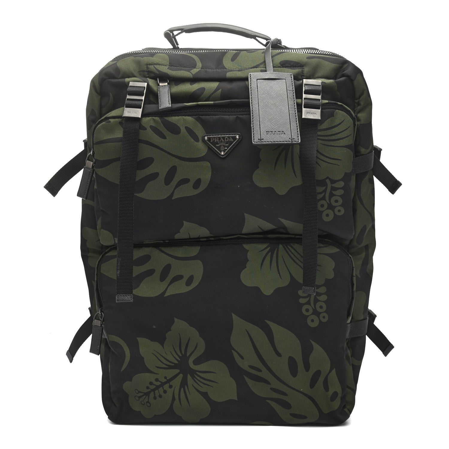 Prada Tessuto Nylon Hibiscus Print Trolley Luggage Green 1 of 18