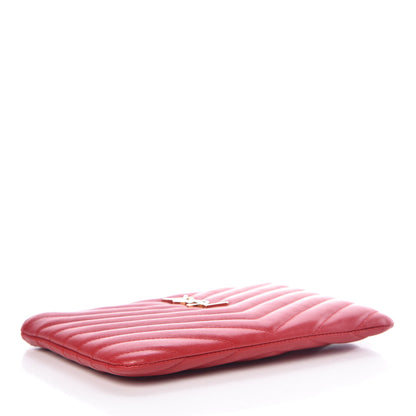 Saint Laurent Calfskin Matelasse Chevron Monogram Pouch Red 4 of 7