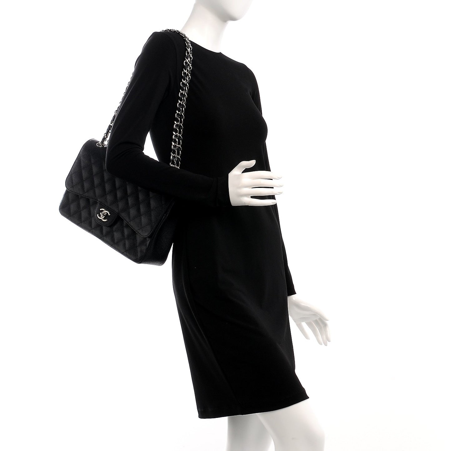 Caviar Quilted Jumbo Double Flap Black