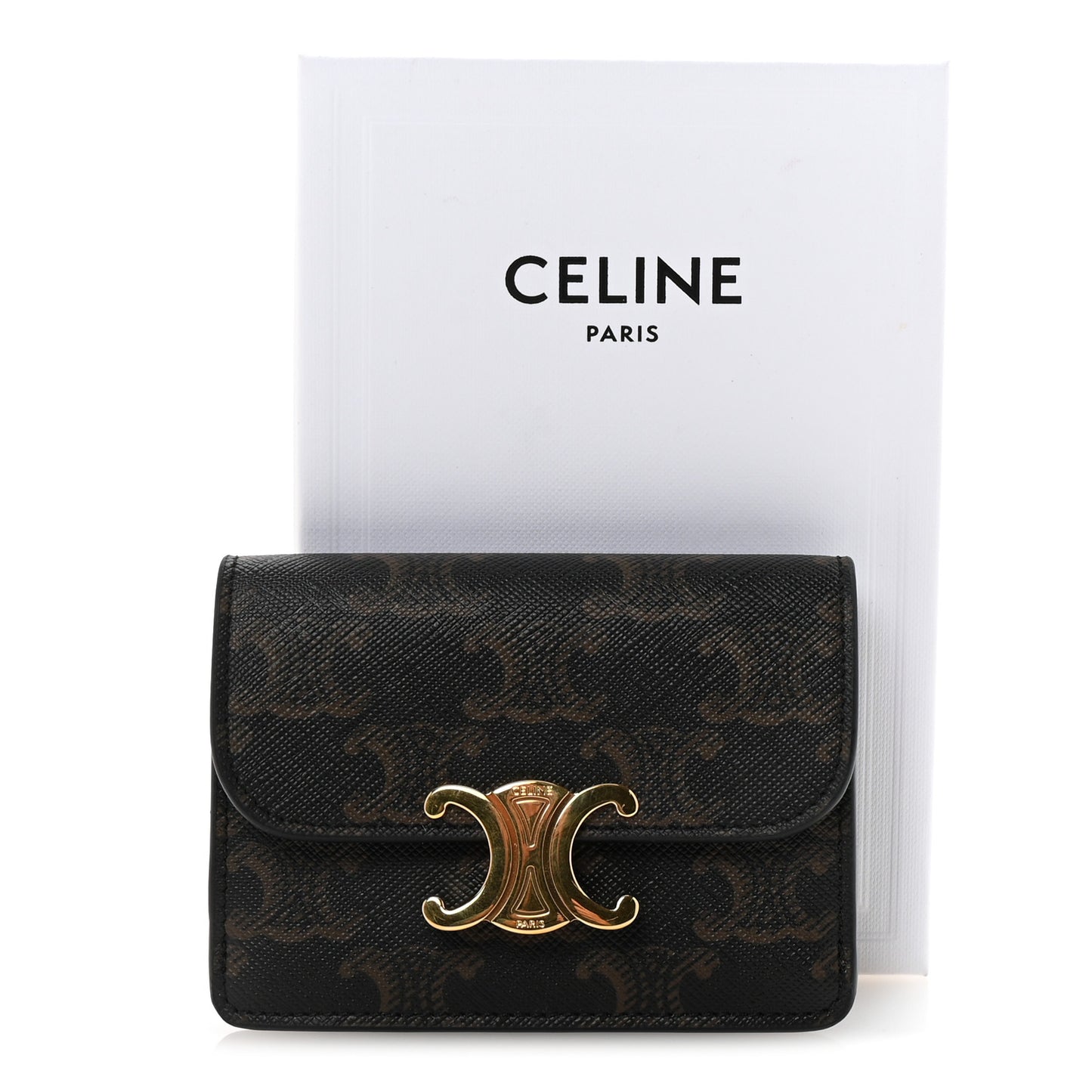 Triomphe Canvas Calfskin Flap Card Holder Tan